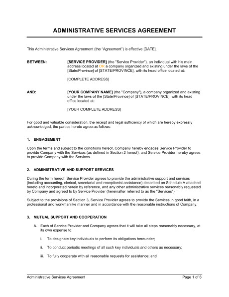 Administrative assistant Contract Template Administrative Services Agreement Template Sample form