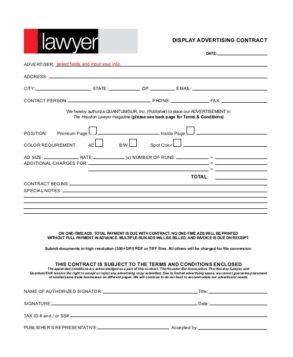 Advertising Contract Template Word Advertising Contract Template 15 Pdf Word Google Docs
