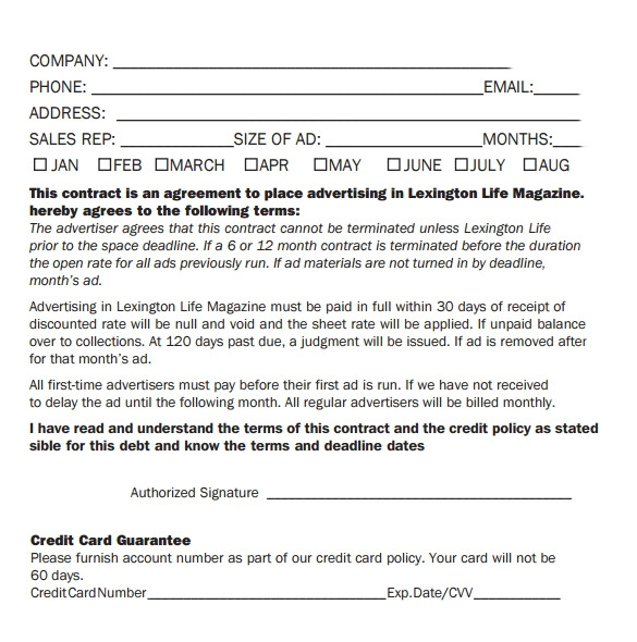 sample advertising contract template