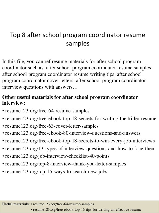 top 8 after school program coordinator resume samples