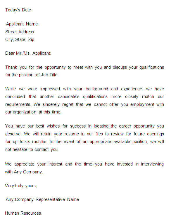 Application Rejection Email Template 27 Rejection Letters Template Hr Templates Free