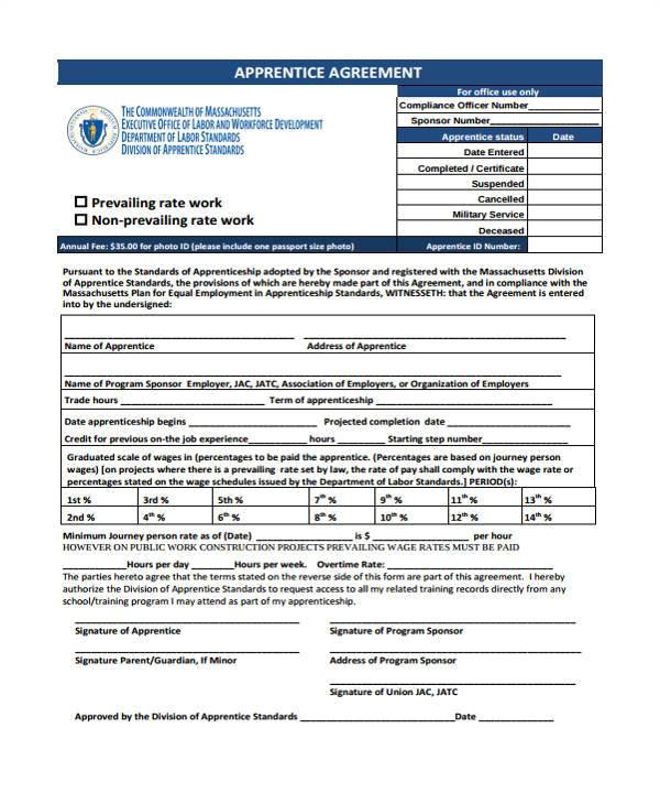 sample apprenticeship agreement form