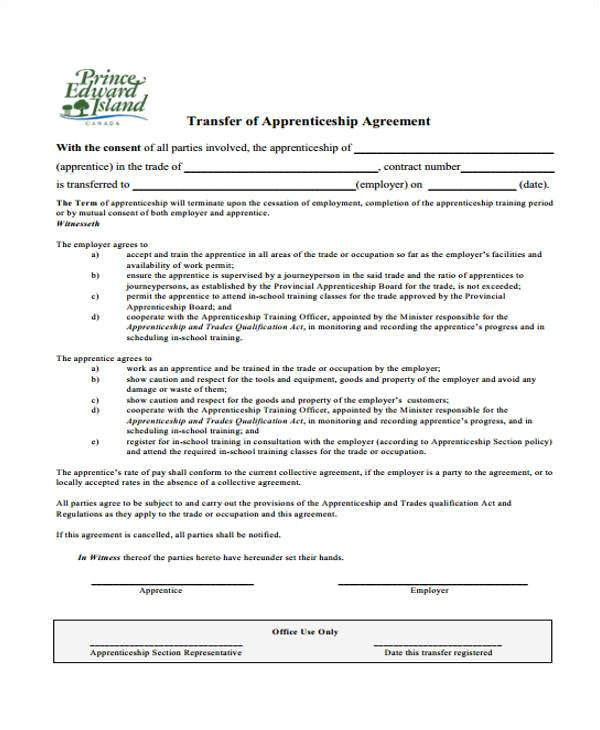 Apprenticeship Contract Of Employment Template 7 Apprenticeship Agreement form Samples Free Sample
