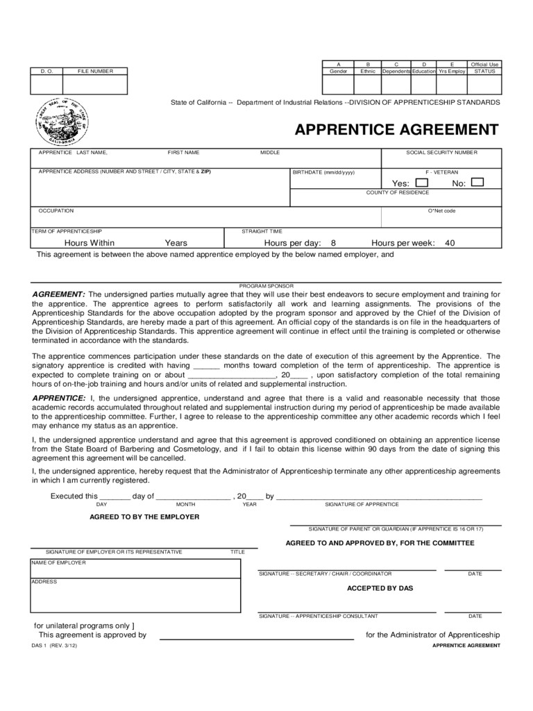 apprenticeship agreement form