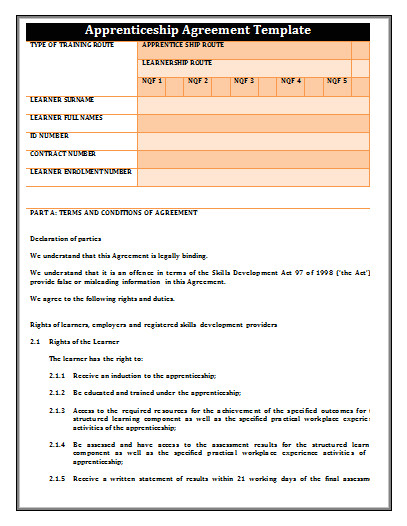 apprenticeship agreement template