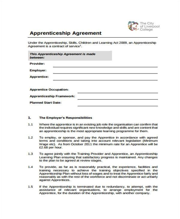 make apprenticeship contract agreement