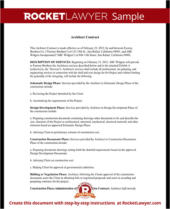 Architect Contract Template Architect Contract Agreement for Client Individuals with