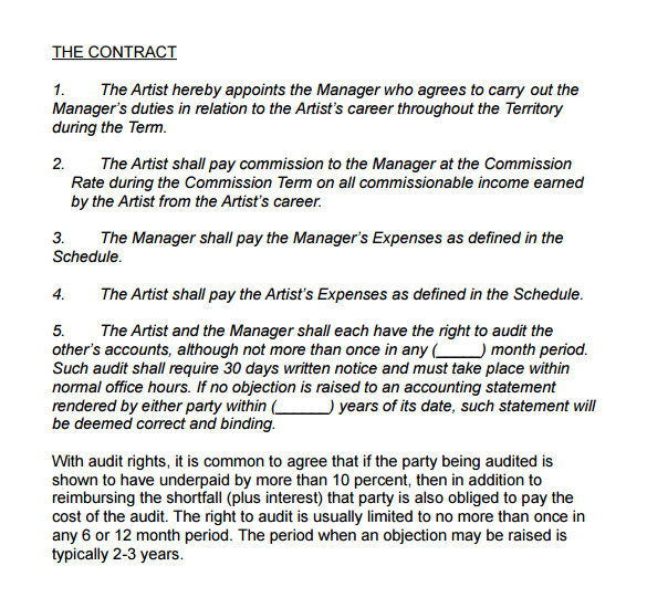 artist management contract template