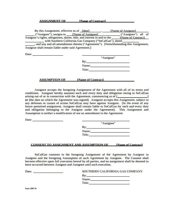 sample contract assignment form