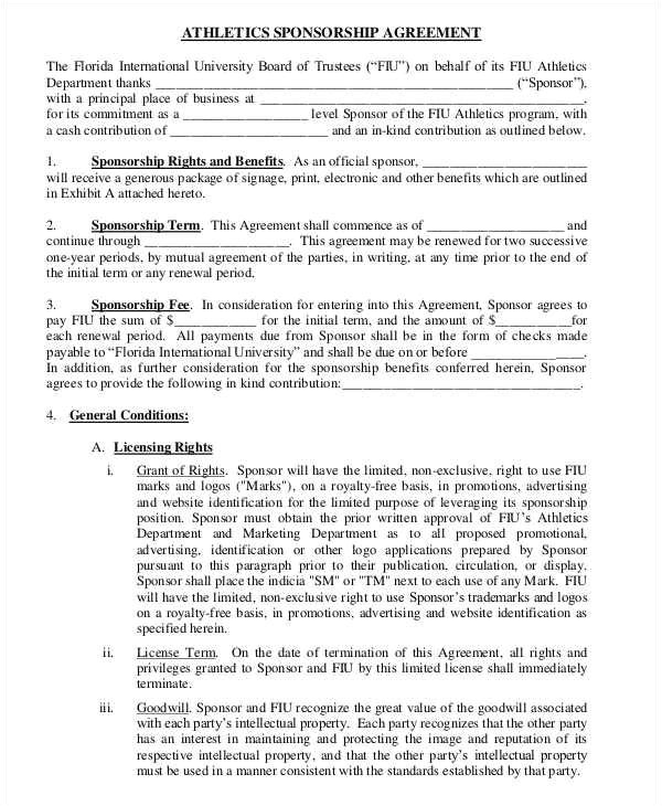 Athlete Sponsorship Contract Template 11 Sponsorship Agreements Free Sample Example format