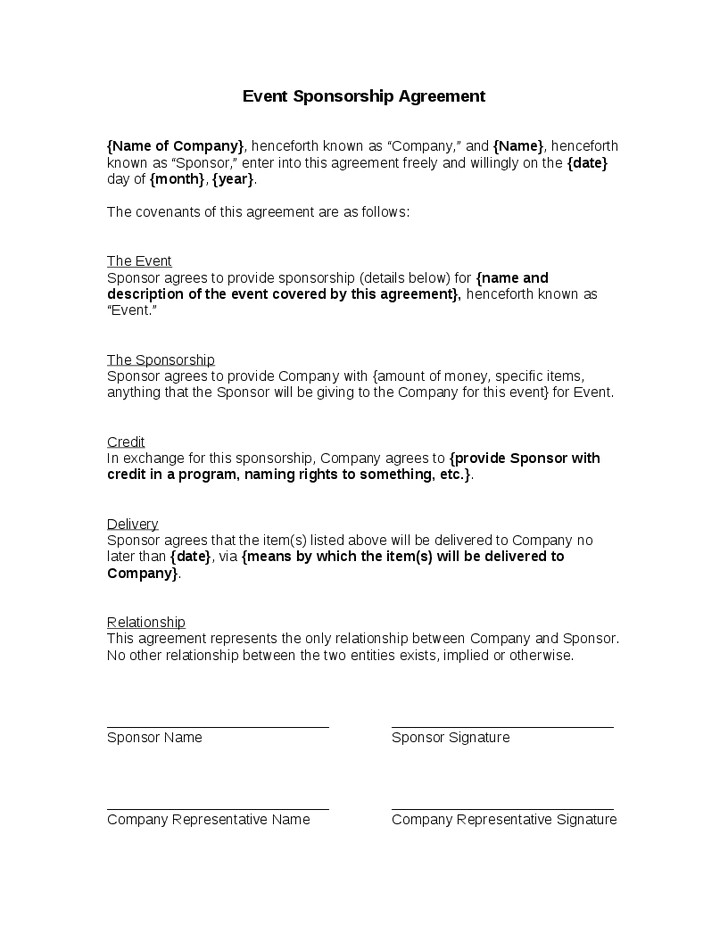 event sponsorship agreement template picture