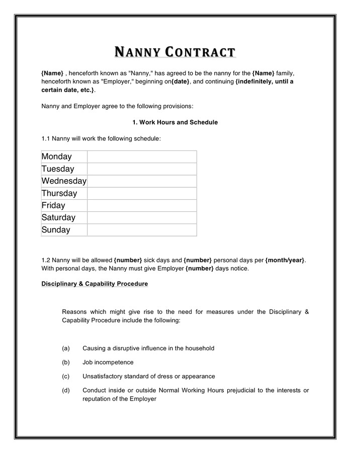 babysitting agreement letter fast nanny contract template in word and pdf formats go l75064