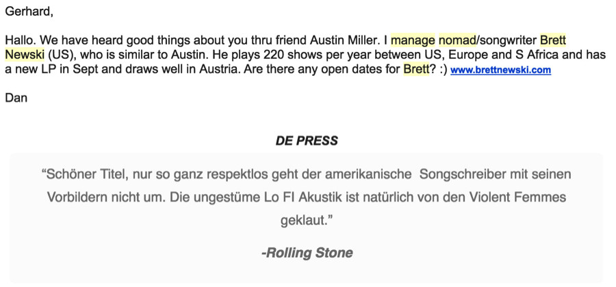 Band Booking Email Template Musician 39 S Guide to touring Europe without A Booking Agent