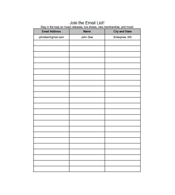 Band Email List Template 1 Band Email List Template Email List Template 10 Free Word Excel Pdf format