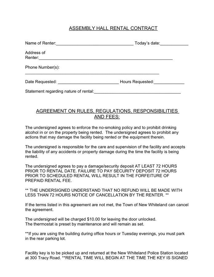 assembly hall rental contract