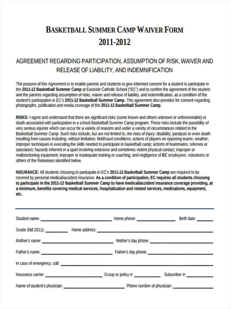 basketball waiver form 8 free documents in word pdf basketball player contract template