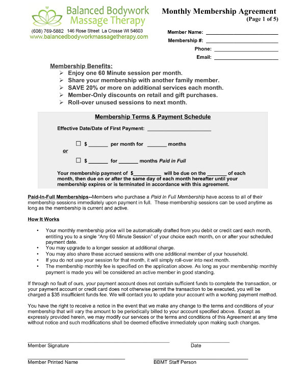 massage therapy contract template examples
