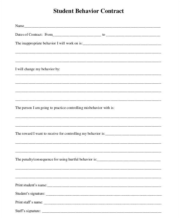 Behavior Contract Template for Adults 12 Sample Behavior Contract Templates Word Pages Docs