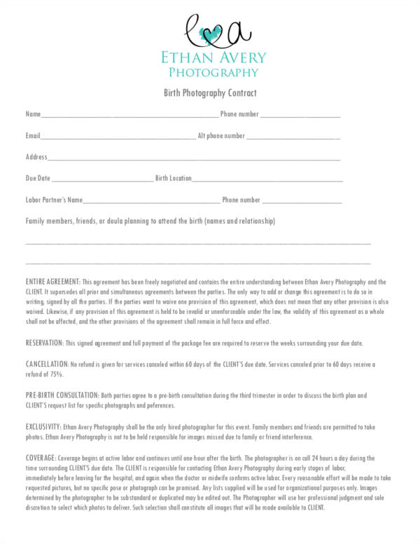 Birth Photography Contract Template 23 Photography Contract Templates and Samples In Pdf