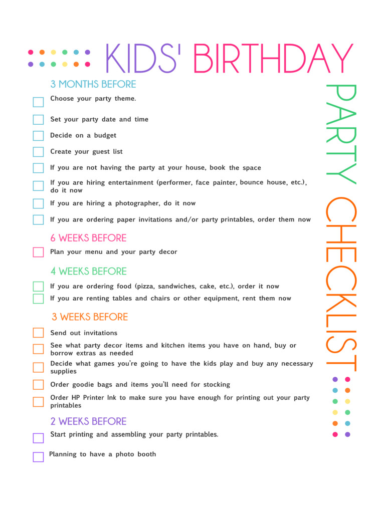 birthday party checklist template