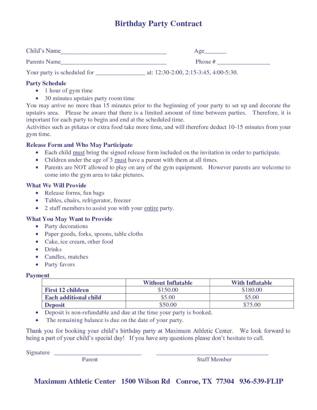 Birthday Party Contract Template Cake order Contract Pin Birthday Party Agreement Pdf