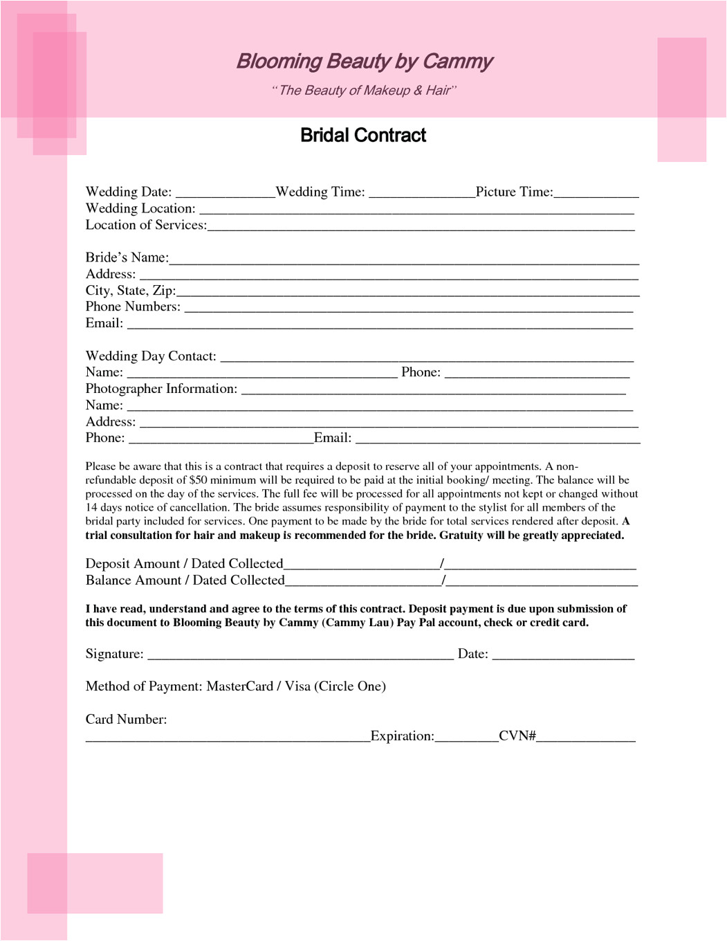 15 images of wedding hair contracts template in word download 3549