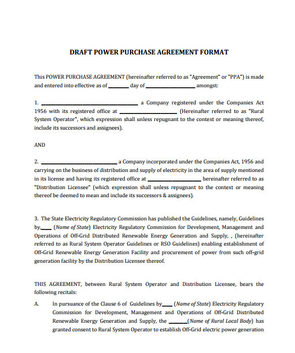 sample power purchase agreement