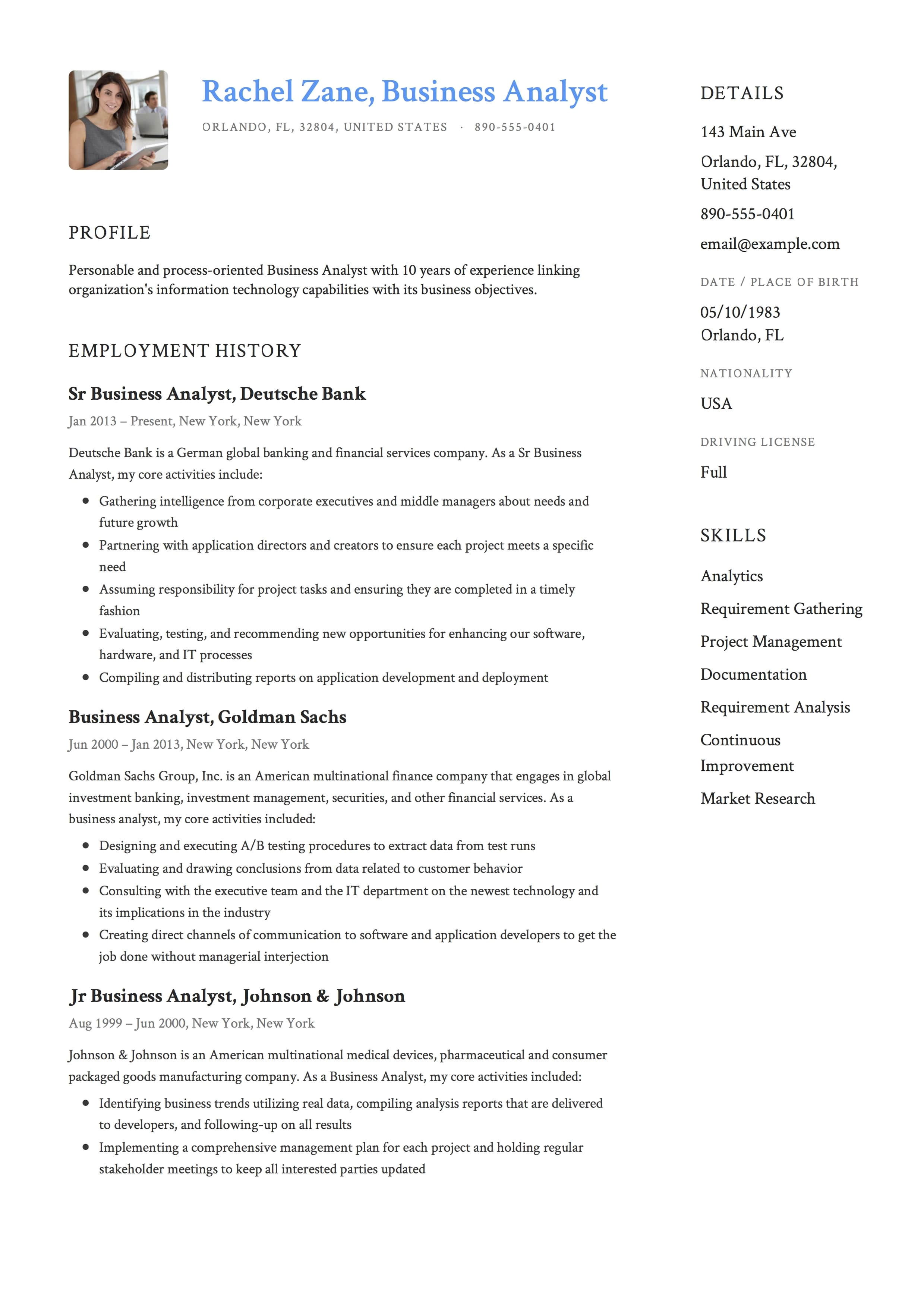 business analyst resume template