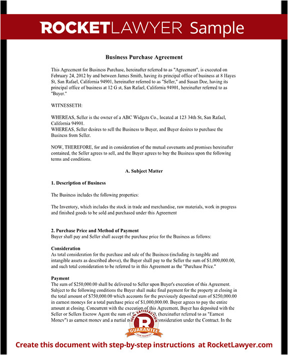 business purchase agreement rl