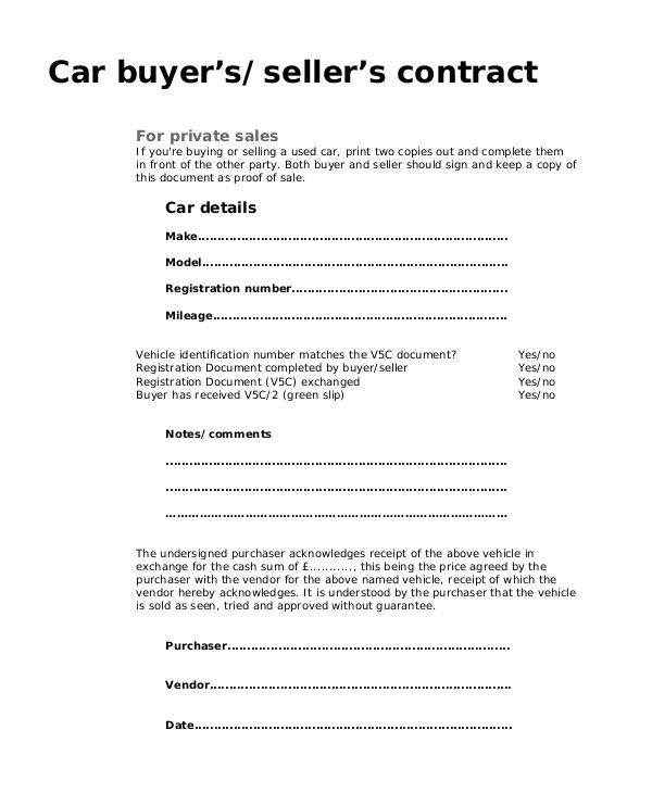 car sale contract form