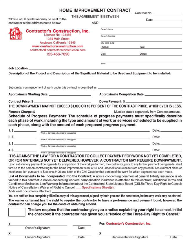 California Home Improvement Contract Template Custom Electronic California Home Improvement Contracts