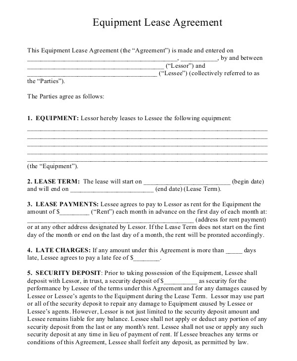 sample equipment rental agreement