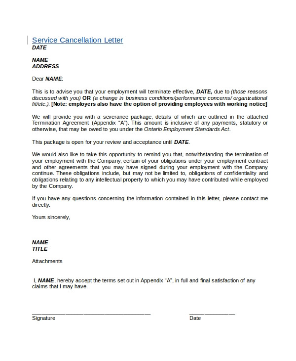 cancellation letter templates