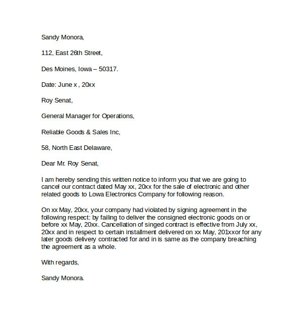 Cancellation Of A Contract Letter Template 12 Notice Of Cancellation Letters Pdf Word Apple Pages