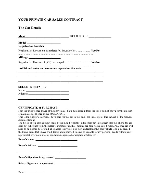 Car Sale Contract Template Uk Sample Sales Contract Agreement 10 Examples In Word Pdf