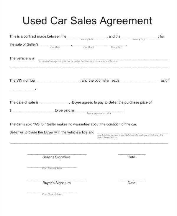 vehicle sales contract