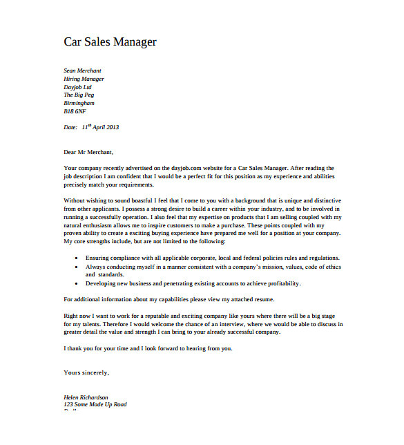 sales cover letter