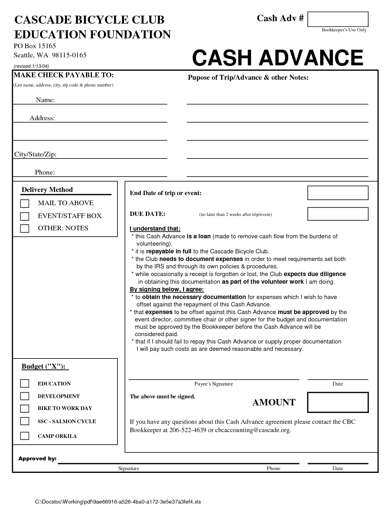 cash loan agreement form