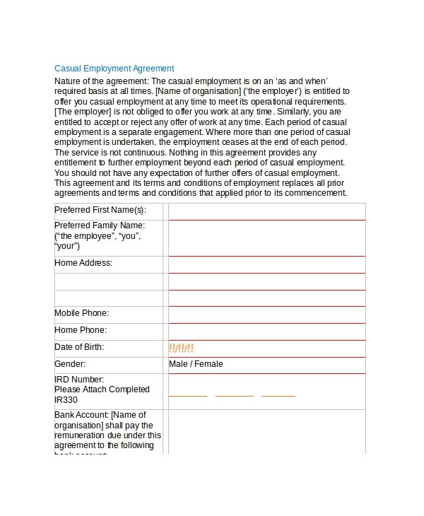 casual employment agreement