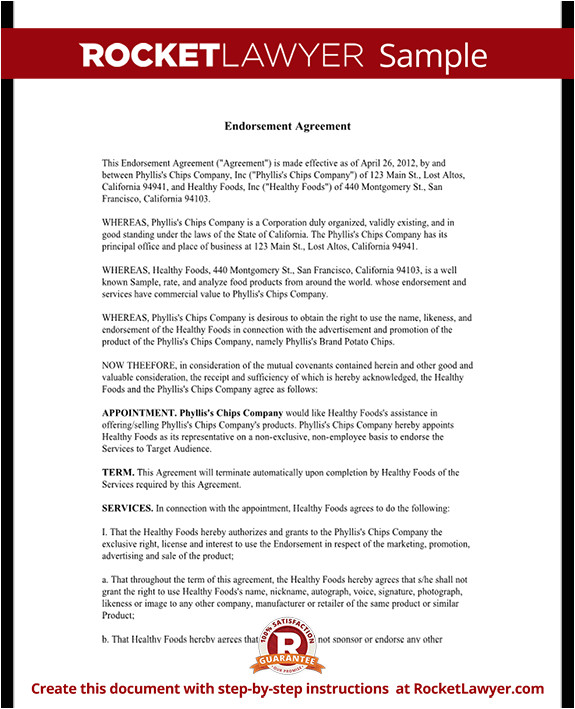 Celebrity Endorsement Contract Template Celebrity Endorsement Agreement Rocket Lawyer