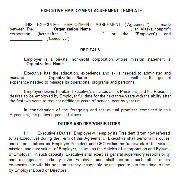Ceo Employment Contract Template 1 Ceo Employment Contract Template Executive Agreement 10 Download Free Documents In Pdf Word