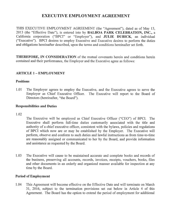 standard employment agreement