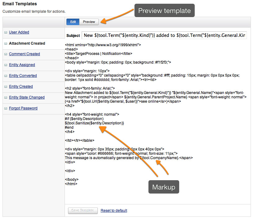 how to change an email notification template