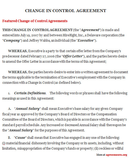 change in control agreement