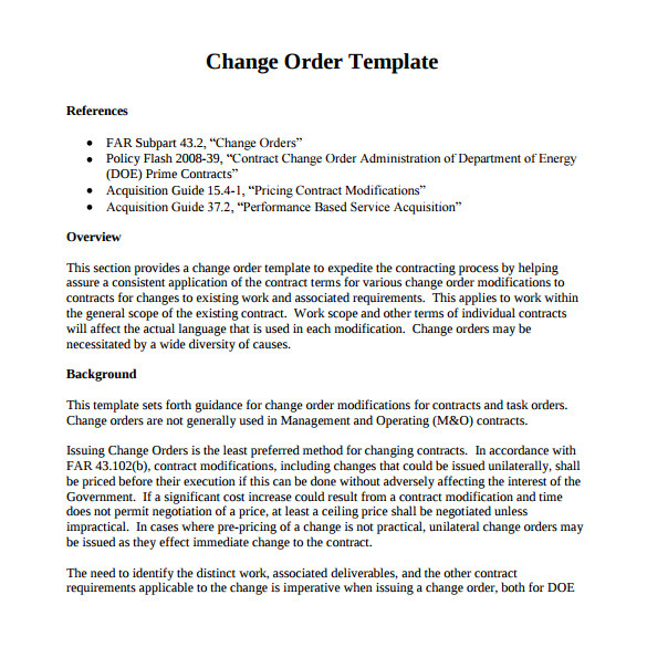 sample change order template
