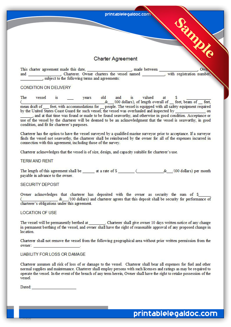 Charter Bus Contract Template Free Printable Charter Agreement form Generic