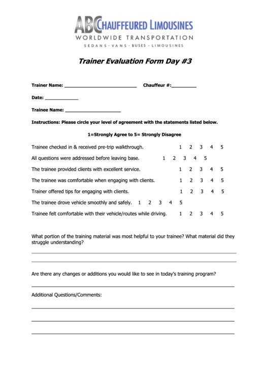 trainer evaluation form day 3