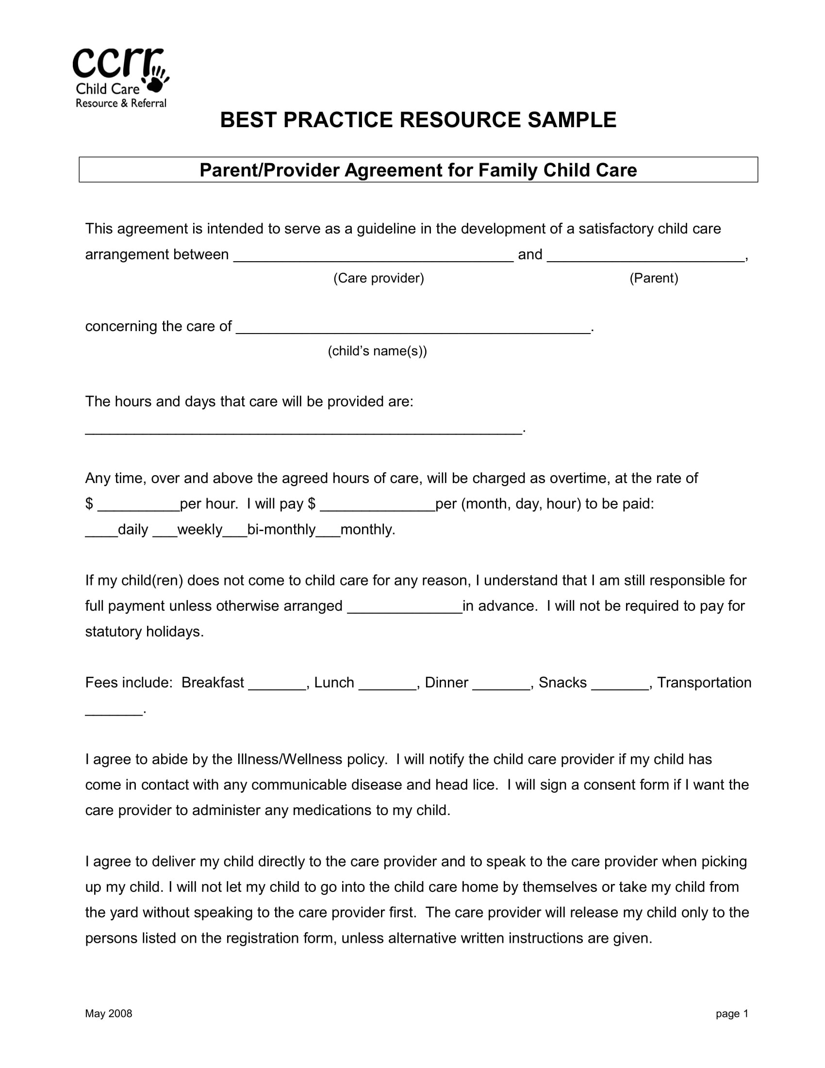 child care contract