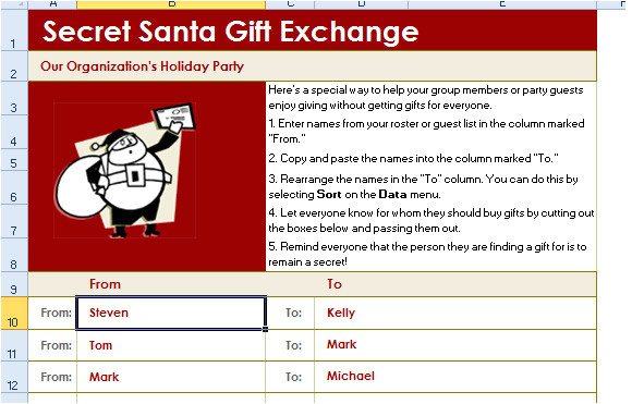 secret santa gift exchange list template for excel