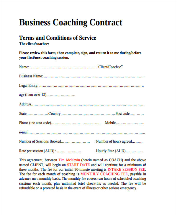 coaching contract templates
